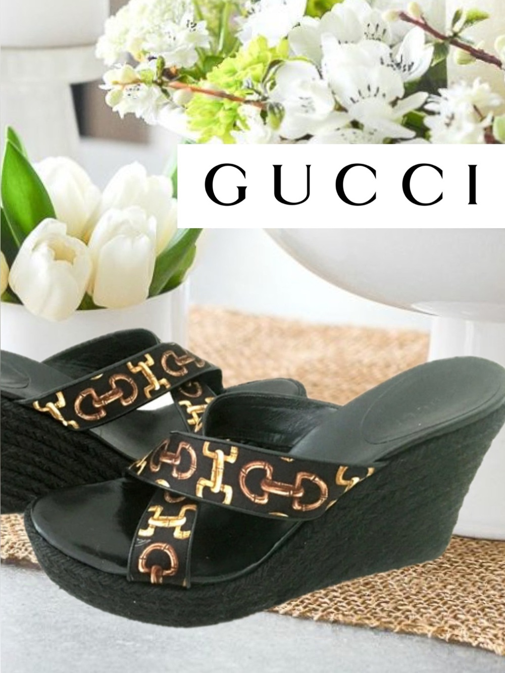 AUTHENTIC GUCCI Y2K VINTAGE HORSEBIT WEDGE SANDALS